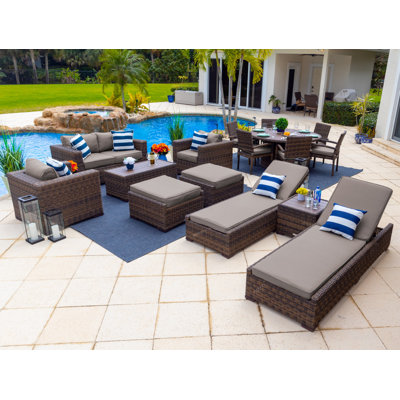 Tuscany Collection In Brown Wicker 14 - Person Patio Conversation Set with Cushions