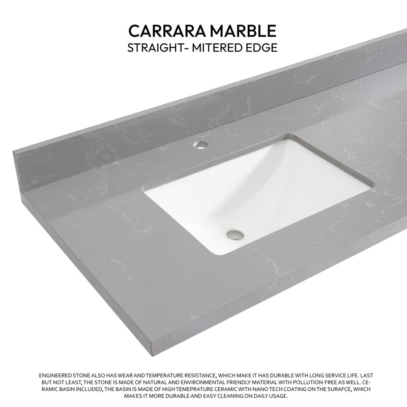 Malaga 73'' Gray Stone Double Bathroom Vanity Top with Sink