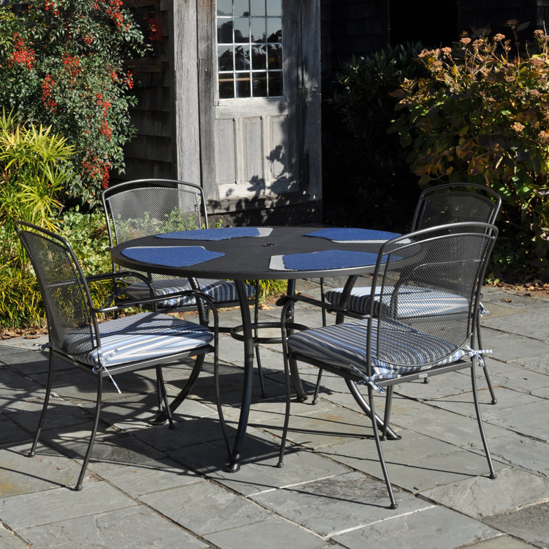 Gray 42" Round Steel Outdoor Dining Table with Umbrella Hole