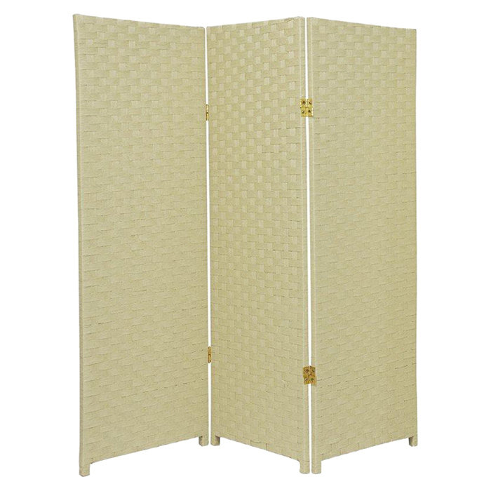 Cream Woven Fiber 4' Folding Screen Room Divider