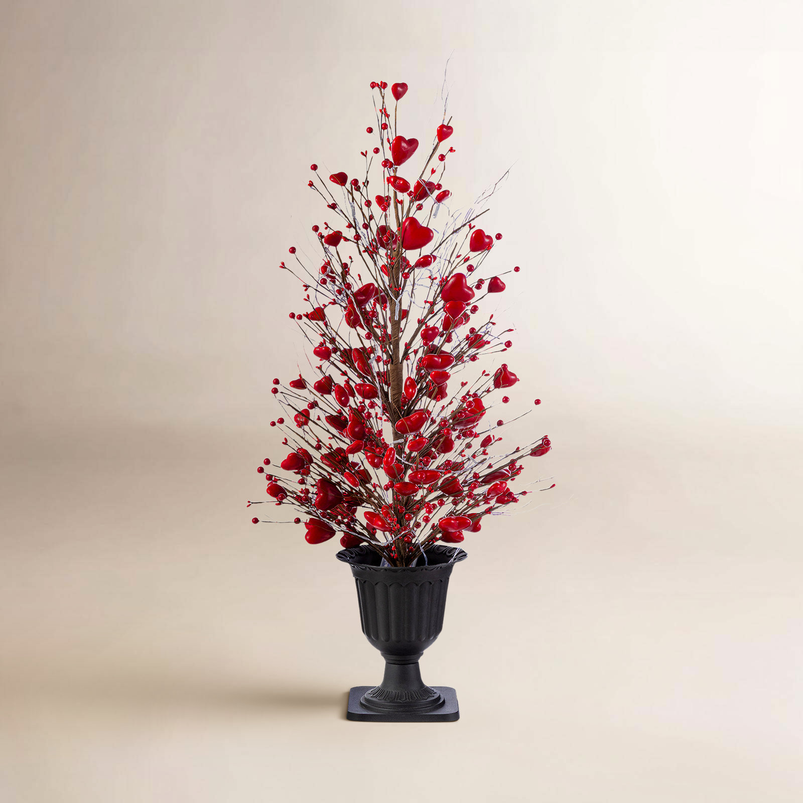 Lighted Red Berry Heart Tabletop Tree