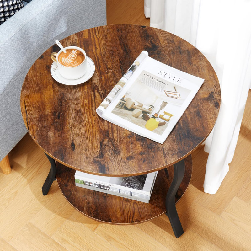 Small Round Coffee Table With Open Storage,23" 2-Tier Coffee Side Tables For Small Space, Accent Centre Table Circle Sofa End Table With Wooden Table Top For Living Room Bedroom