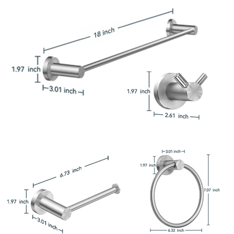 8 Pieces Bathroom Hardware Accessories Set, Sus304 Thicken Stainless Steel 24 Inch Towel Bar Holder Set, Modern Towel Racks For Bathroom Wall Mounted