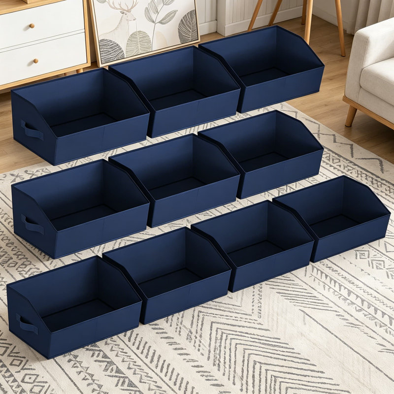 Closet Baskets for Shelves Trapezoid - Decorative Storage Baskets with Handles, Closet Bins for Organization, Shelf Storage Bins for Clothes, Books, Home, Office, 10 Pack, Non-Woven Fabric