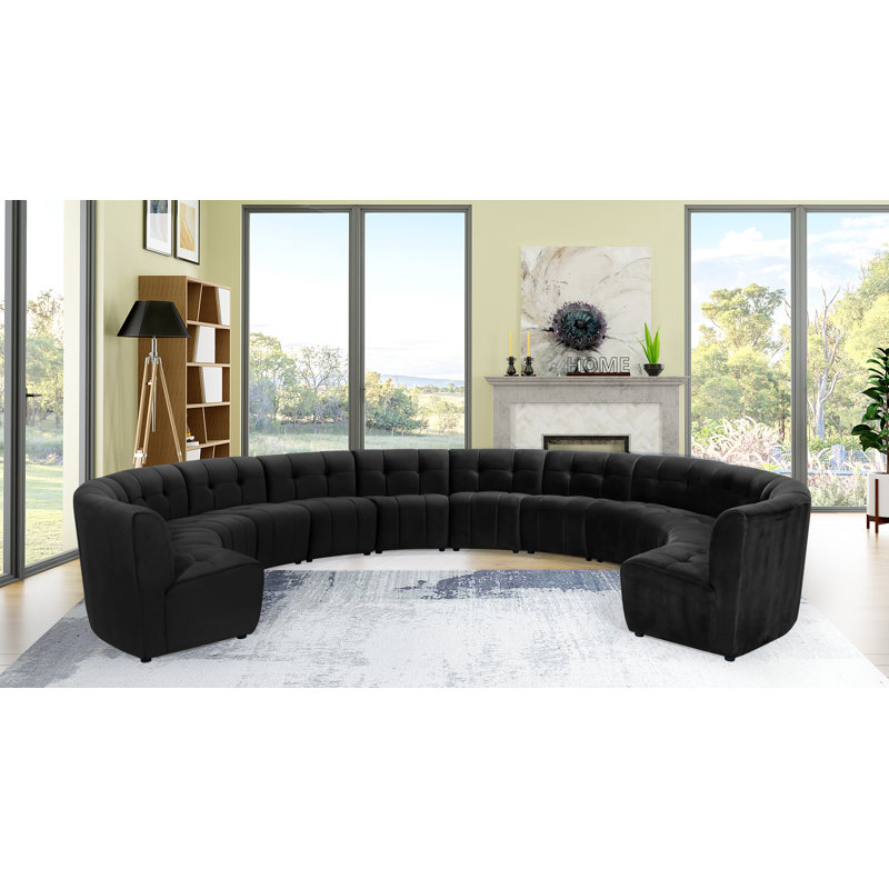 Jedson 173" Wide Velvet Symmetrical Modular Corner Sectional, Black Velvet