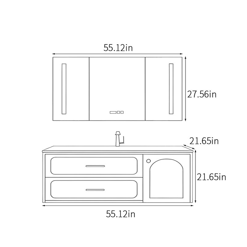 Armoire de salle de bain simple et exquise, H 21,65 po x l 55,12 po x P 21,65 po, Beige