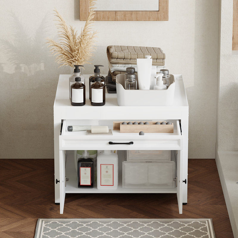 Bathroom Storage Cabinet With 1 Drawer And 1 Door Cupboard, Modern Free-standing Laundry Cupboard With Adjustable Base