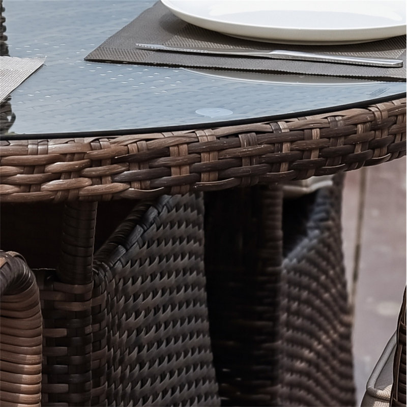 Algird 4 - Person Wicker Patio Dining Set with Square Table , Cushions Included, 28.35" H x 47.25" L x 47.25" D