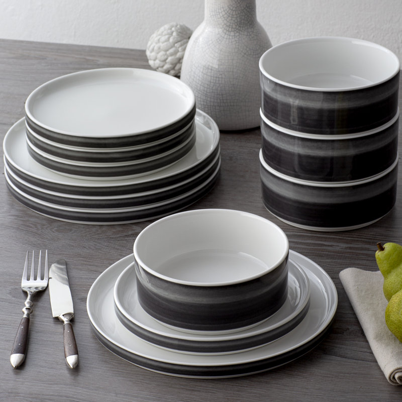 Noritake Colorstax Ombre 12-Piece Dinnerware Set, Service for 4, Jet