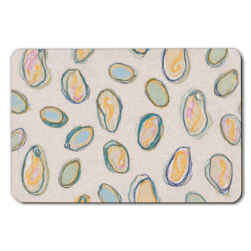Tapis de bain à motif coquillage, 16 x 24 po, Motif de coquillage beige / vert