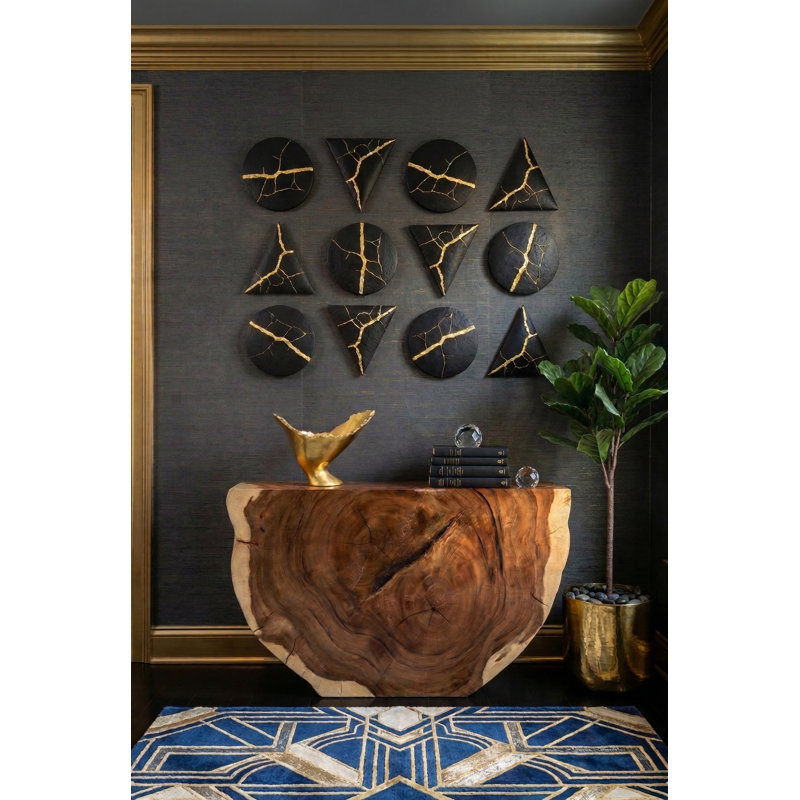Rift Wall Tile, Circle, Matte Black, Gold Leaf
