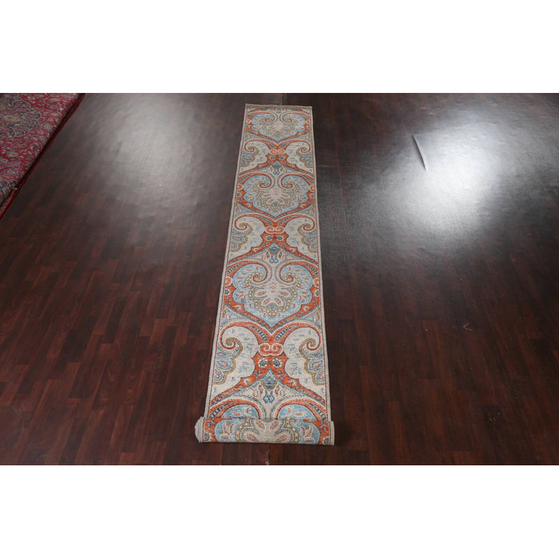 Tapis de couloir oriental unique à teinture végétale Ziegler noué à la main 2 pi 7 po x 18 pi 11 po