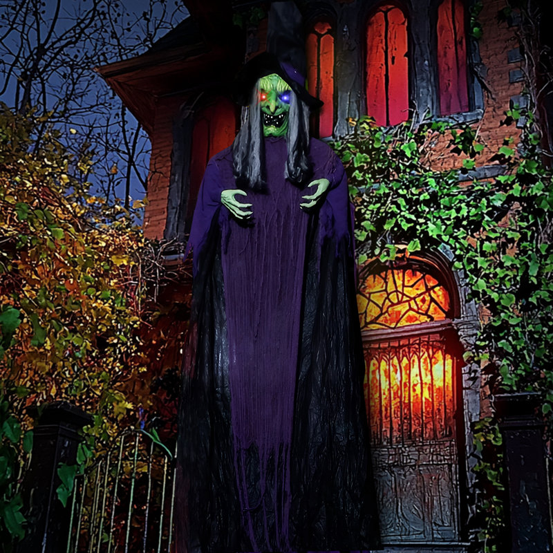 Décorations d'Halloween animées avec sorcière suspendue 11,8 pi avec fonction d'activation du son