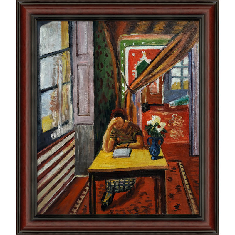 La Pastiche Reader, penchant son coude sur la table, L 29 po x H 25 po, Brun