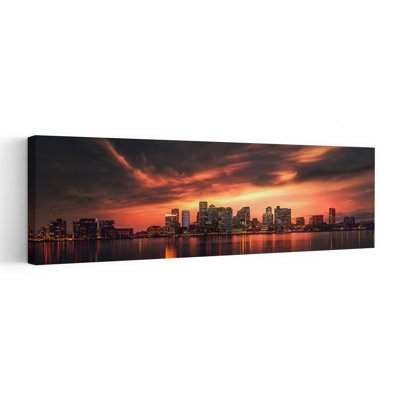 «Vibrant Skyline Reflections Colorful Dramatic Peaceful City Sunset», art mural