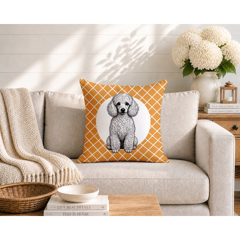 Coussin réversible intérieur / extérieur Poodle Dog, 18 x 18, Orange