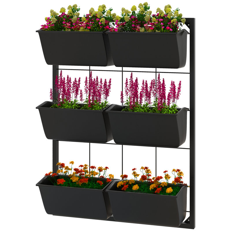 Pot à fleurs suspendu à 3 niveaux avec 6 pots pour l'intérieur et l'extérieur, pot à fleurs mural, auto-drainant et mural, noir