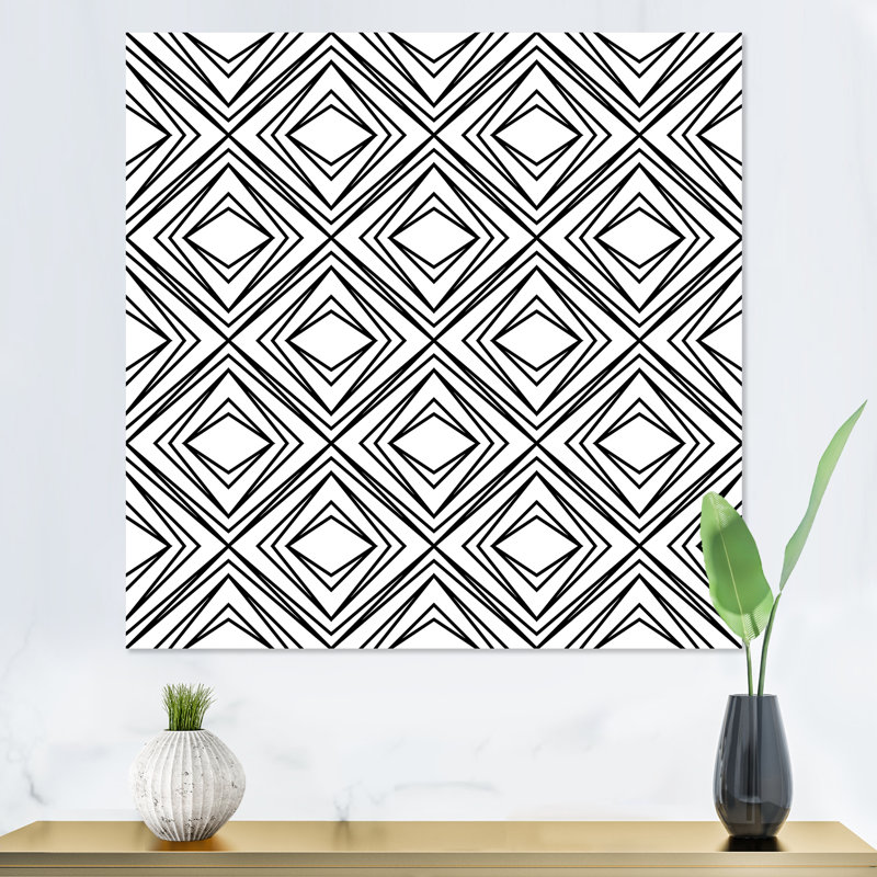 Diamant losange noir et blanc géométrique - impression sur toile, H 16 po x l 16 po, Toile tendue