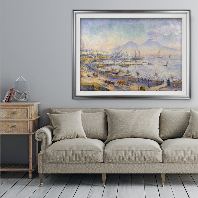 « bay of naples », reproduction, Cadre argenté, H 31 po x l 43 po x P 1,5 po