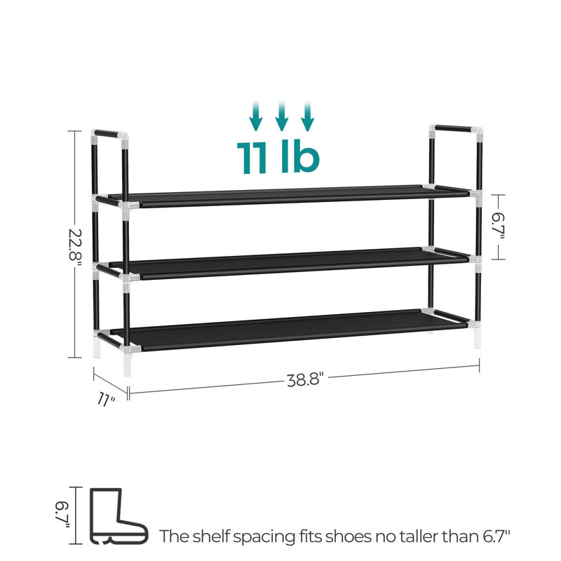 Shoe Rack, 22.8" H x 38.8" W x 11" D, Black