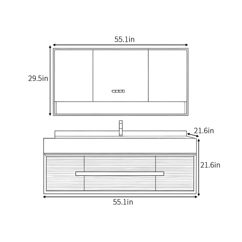 Armoire de salle de bain légère de luxe de style crème, H 21,6 po x l 55,1 po x P 21,6 po