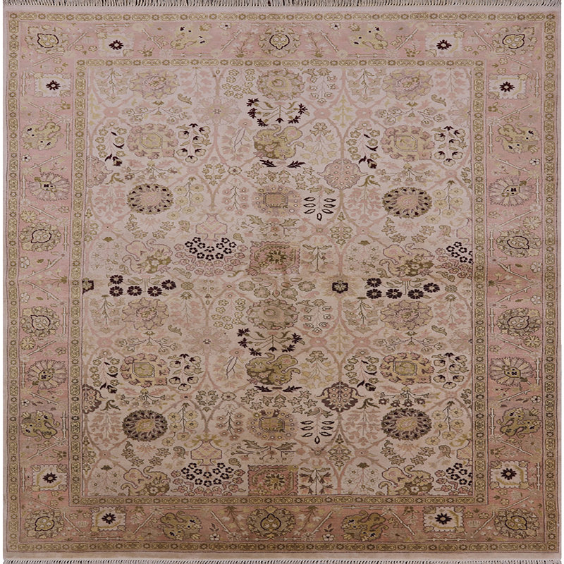 Tapis oriental pêche / beige, Carré 6 pi