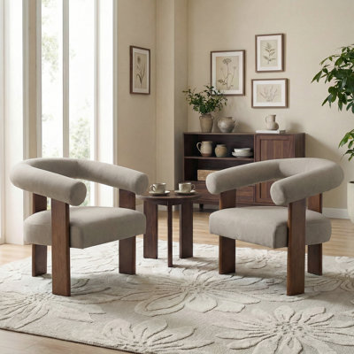 Ensemble de 2 chaises d'appoint en tonneau Mohair, 3 pieds en bois de noyer