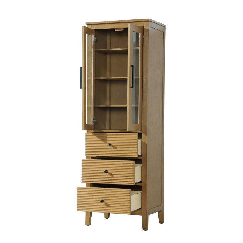 Bath Storage Glass Cabinet, 72" H x 24" W x 18" D, Honey Teak