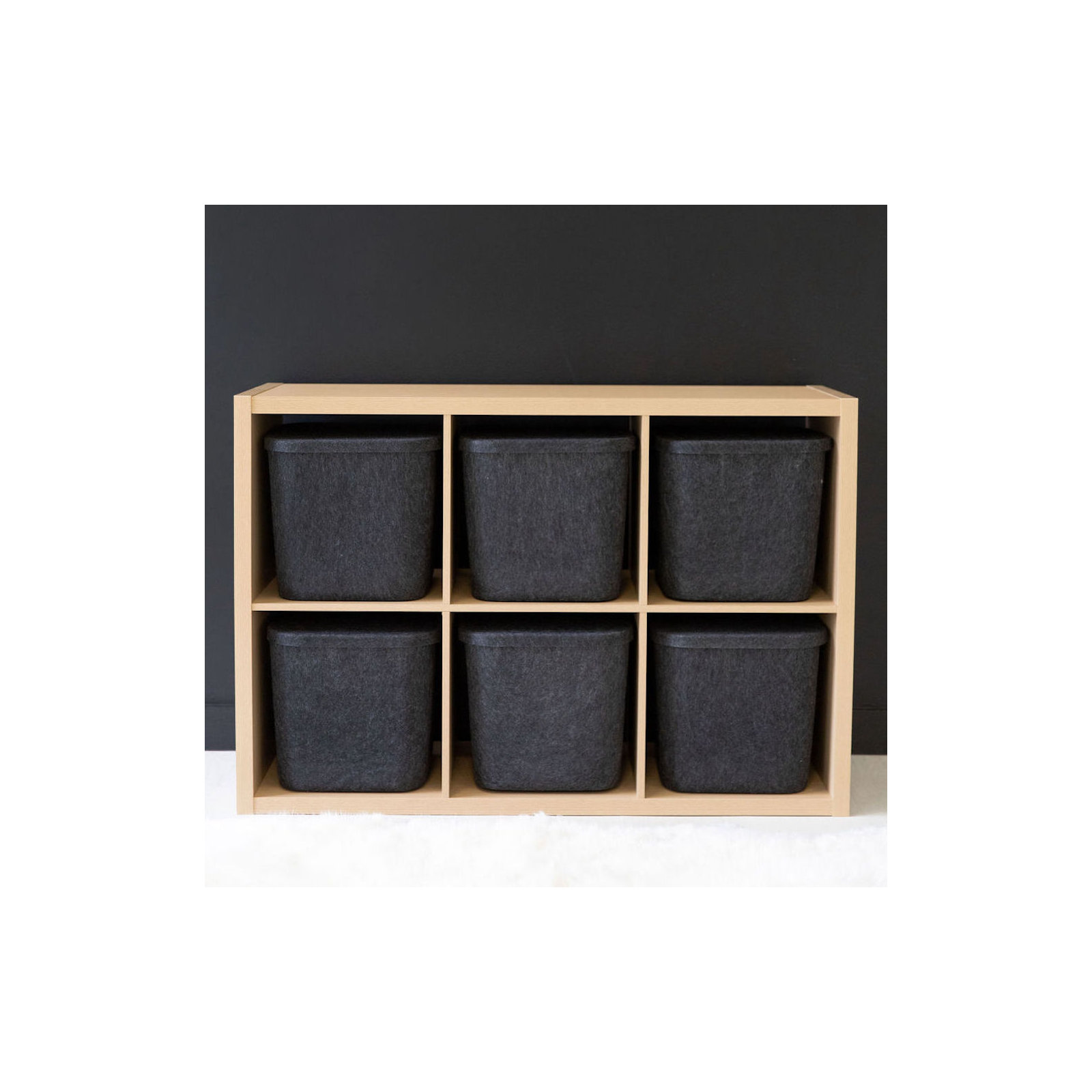 Sculpted Felt Storage Bin with Lid, Carbon