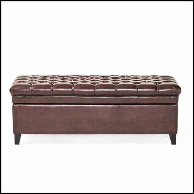 Repose-pieds de rangement rectangulaire en similicuir touffeté JULiana, parfait pour l'organisation du salon et des sièges confortables.
