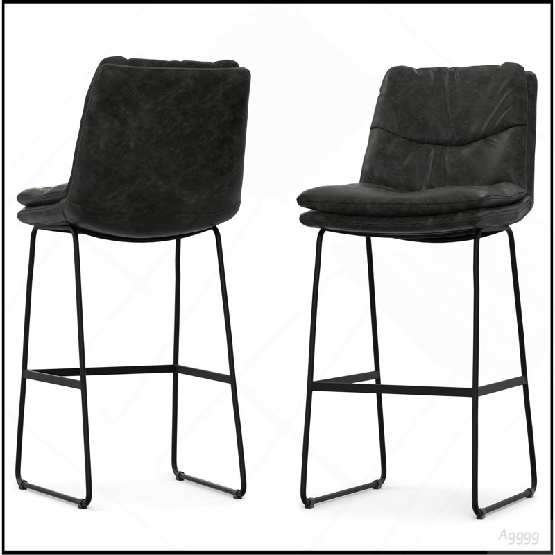 Tabouret de bar Lena (ensemble de 2) en similicuir végétal brun chameau, Gris