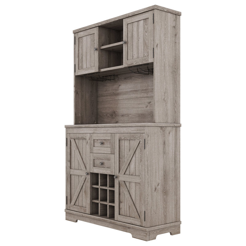 Coffee Bar Cabinet Kitchen Cabinet with Storage, Brown Oak