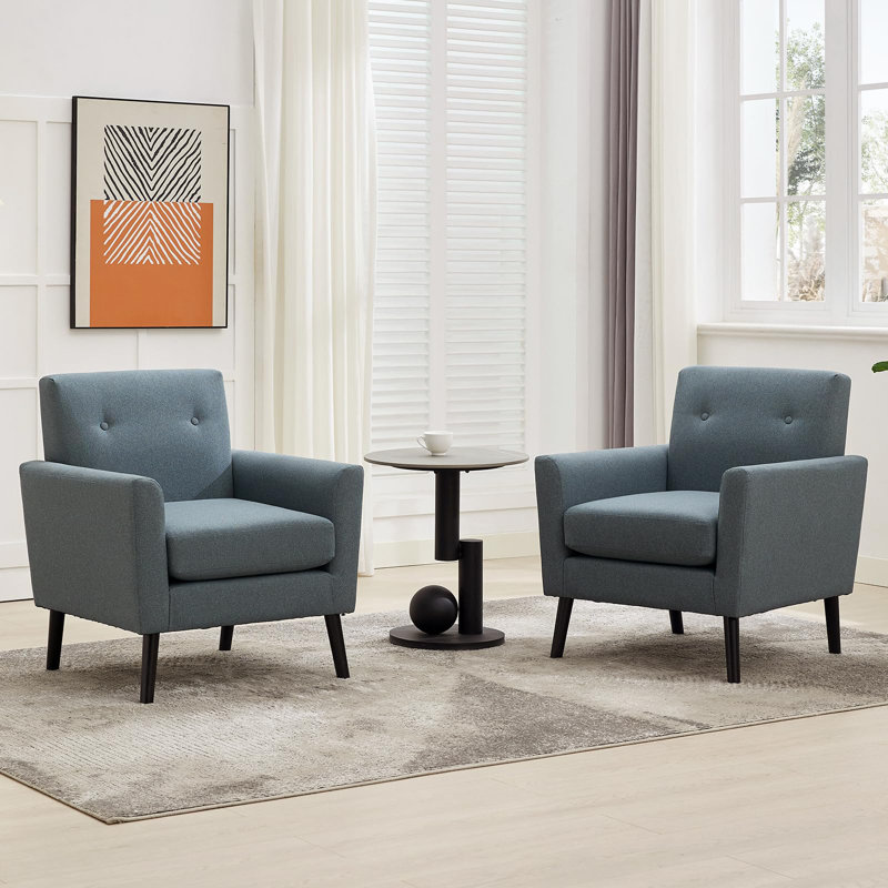 Upholstered Linen Armchair, Blue