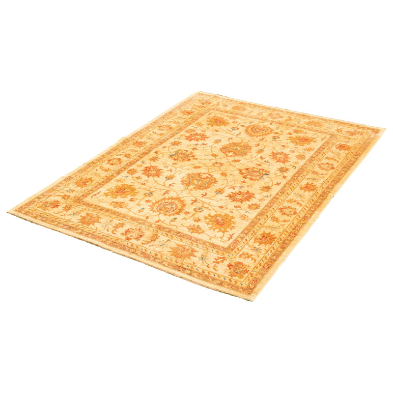 Tapis décoratif de noué à la main Ivoire en laine de conception unique 6 pi x 8 pi New Age