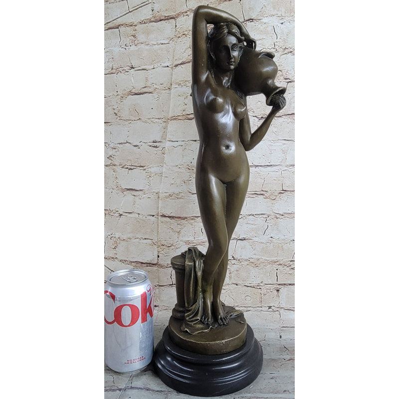 Signed Original Milo Nude Woman Holding A Vase bronze Marble Base Sculpture Gift