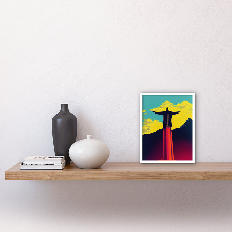 Christ Redeemer Rio Brazil Pop Art - Print, White Framed Paper, 25.9cm H x 20.6cm W