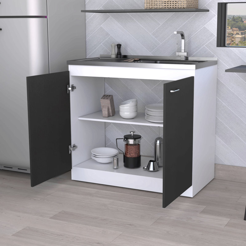 Oklahoma Utility Sink, Double Door Cabinet, Stainless Steel Countertop, Multi