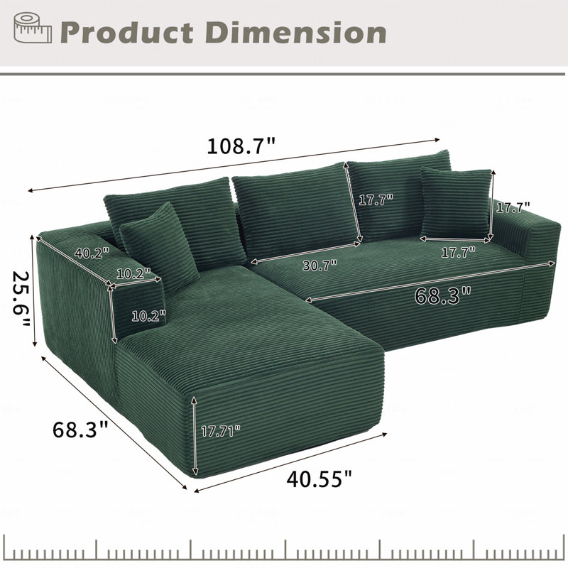 Canapé modulaire modulaire à 3 places en L avec canapé modulaire en mousse à mémoire de forme, canapé Cloud avec méridienne surdimensionnée