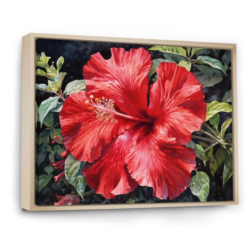 «Red Tropical Hibiscus Harmony I», reproduction sur toile, H 12 po x l 20 po x P 1,5 po, Cadre naturel flottant