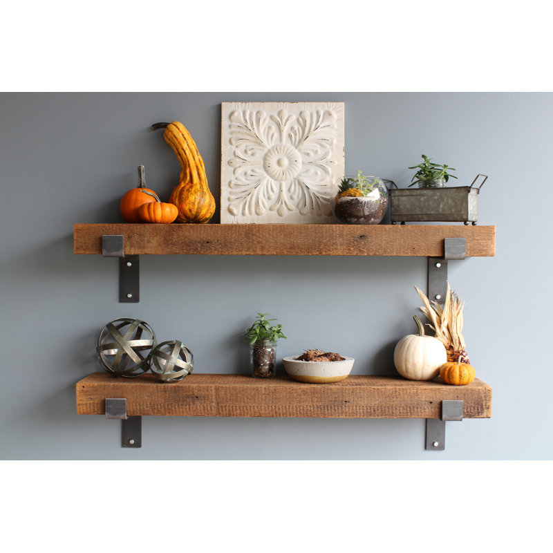 Chumbley 2 Piece Solid Wood Bracket Shelf, 40” W x 7” D x 3” H (top/bottom shelf), Natural (no stain)