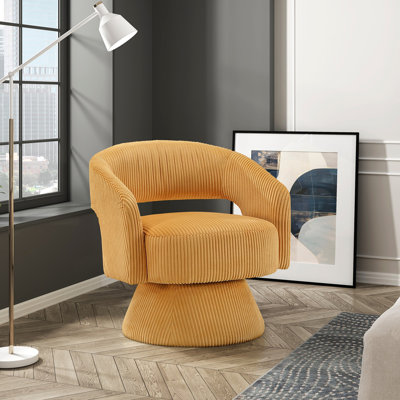 Fauteuil d'appoint pivotant Rayne, velours côtelé, base pivotante ronde en métal