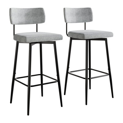 BLACK METAL SWIVEL COUNTER CHAIR IN LIGHT GREY CHENILLE