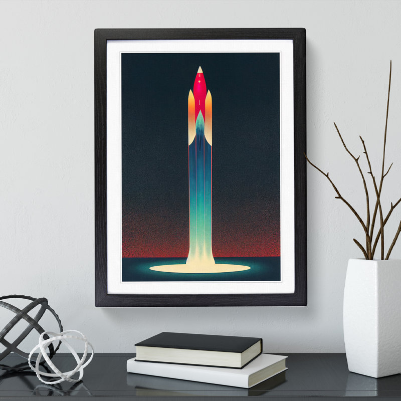 The Grand Spaceship Rocket - Single Picture Frame Print, 46cm H x 34cm W x 2cm D, Black Framed