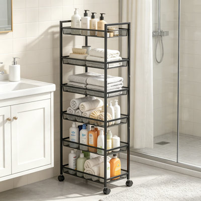 Chariot de rangement à roulettes à 6 niveaux avec roulettes, étagère mobile étroite, chariot utilitaire en fil métallique pour la cuisine, la salle de bain, la buanderie et le salon