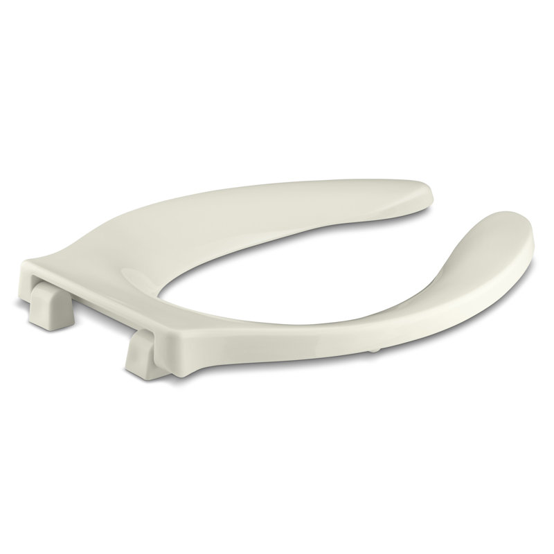 Stronghold Elongated Toilet Seat with Integrated Handle and Self-Sustaining Check Hinge, Biscuit