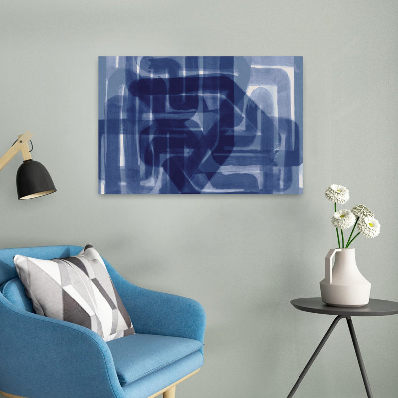 Art contemporain abstrait équation indigo, H 16 po x l 24 po