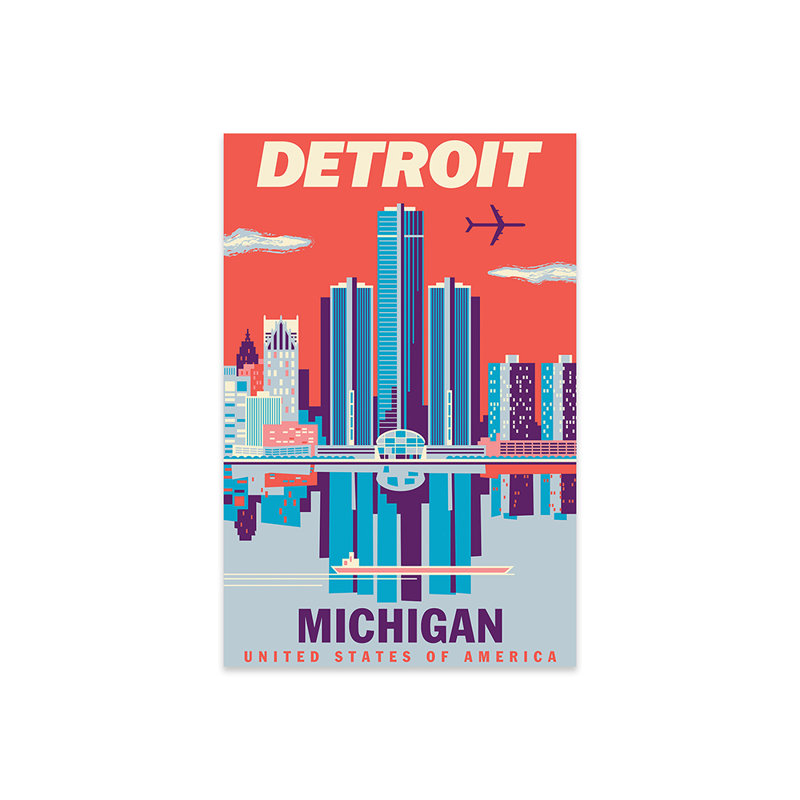 Détroit, affiche de voyage 2, reproduction sur verre acrylique, H 24 po x l 16 po x P 0,25 po