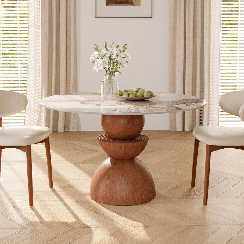 Table de salle à manger Petit déjeuner, Fausse pierre de marbre, H 29,52 po x L 39,37 po x l 39,37 po, Ambre brillant