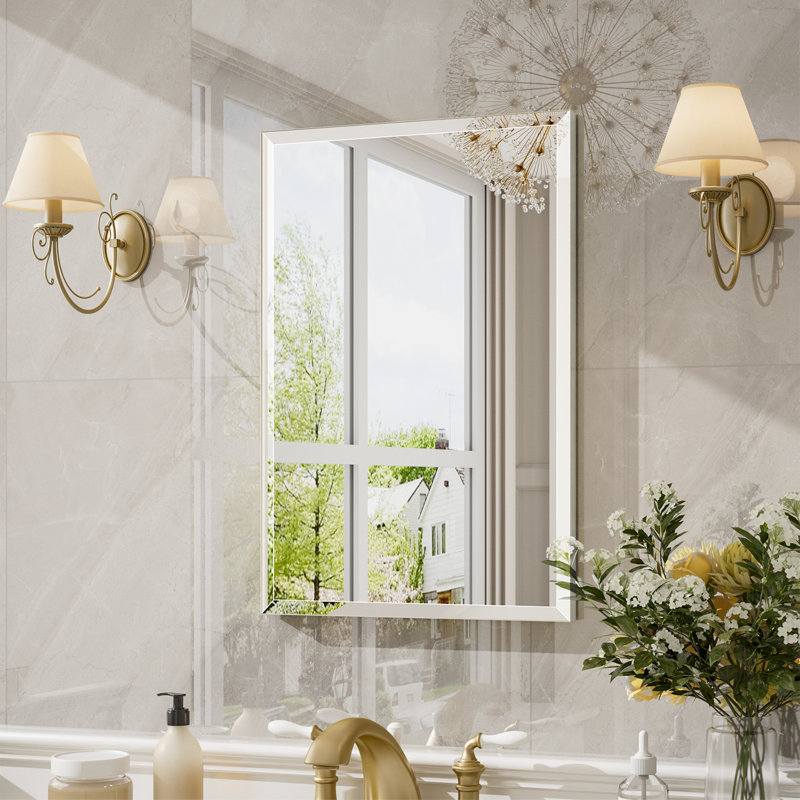 Aluminum Frame Bathroom Vanity Mirror,Tempered Glass Rectangle Wall Mirror, 16" x 24", Nickel