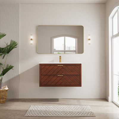 30" Wall Mounted & Floating Single Vanity With Ceramic Sink